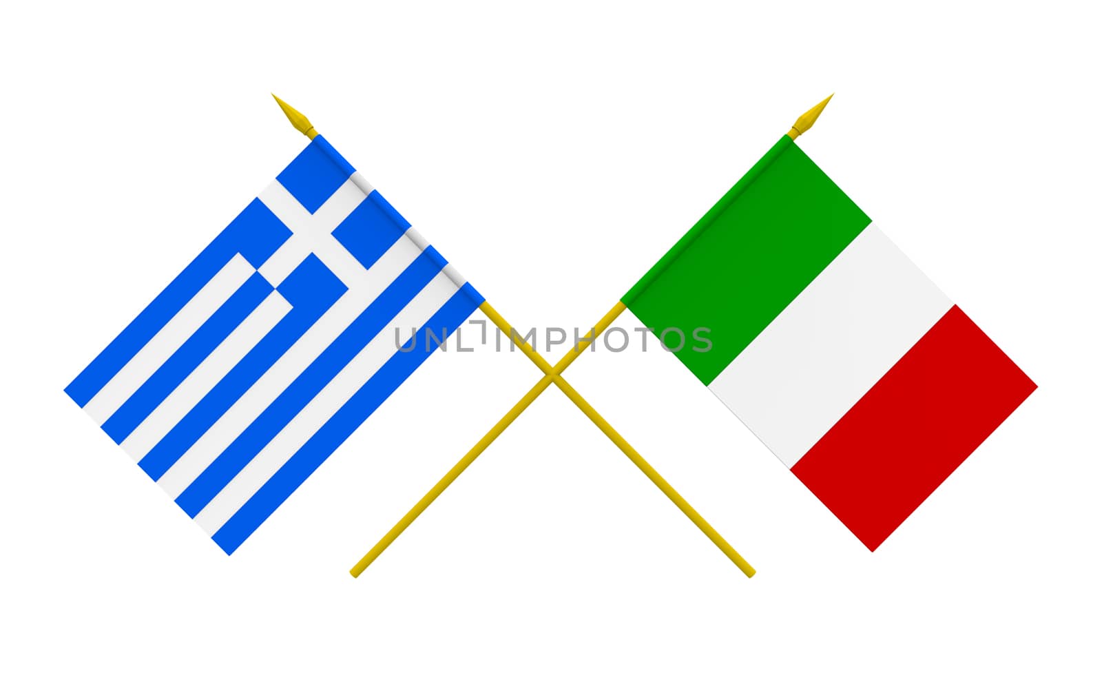 Flags of Italy and Greece, 3d render, isolated