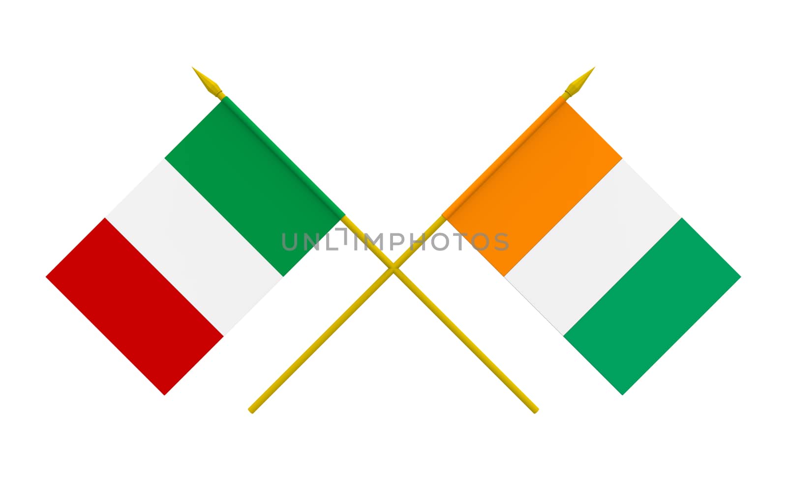 Flags of Italy and Ivory Coast, 3d render, isolated