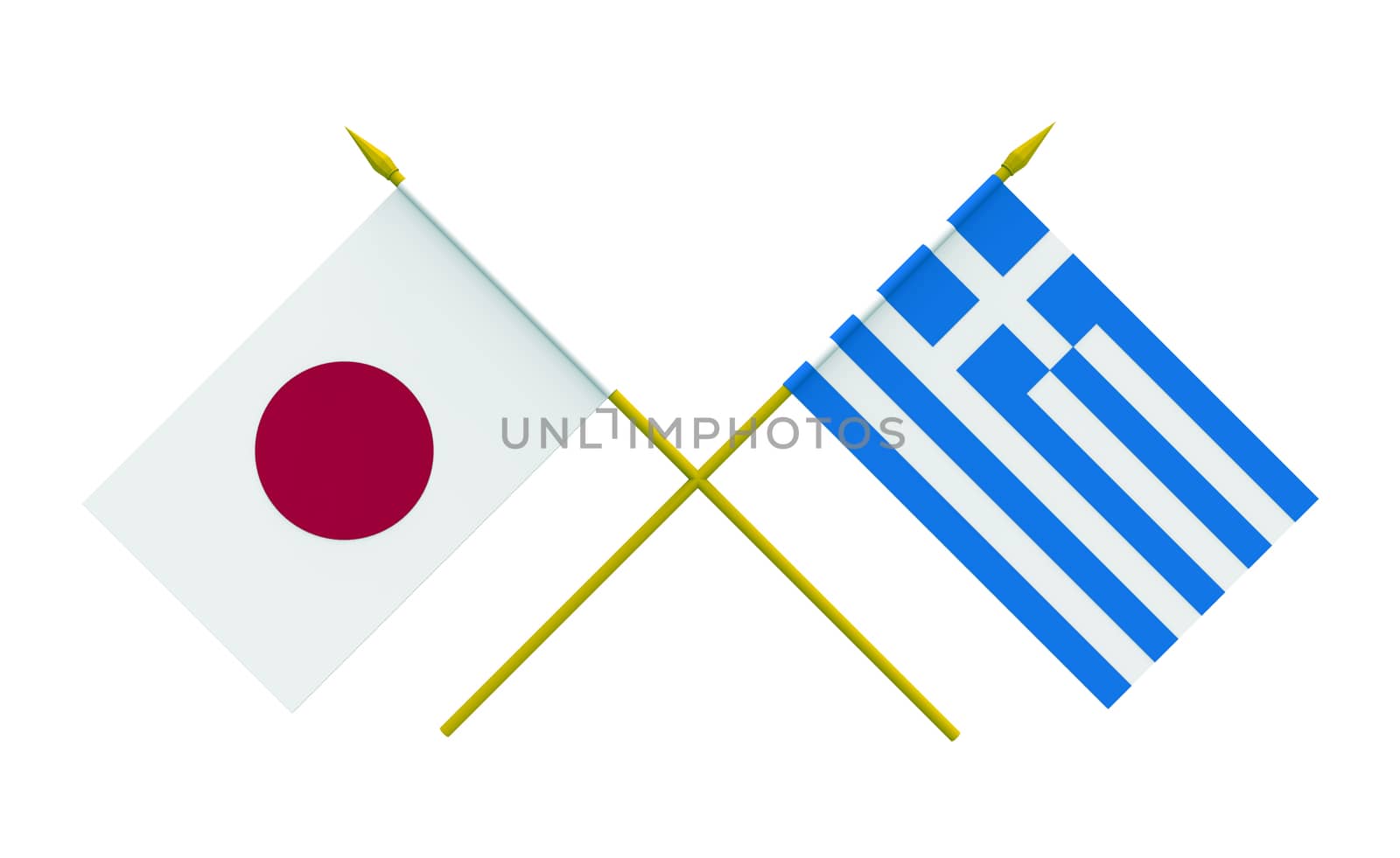 Flags of Japan and Greece, 3d render, isolated