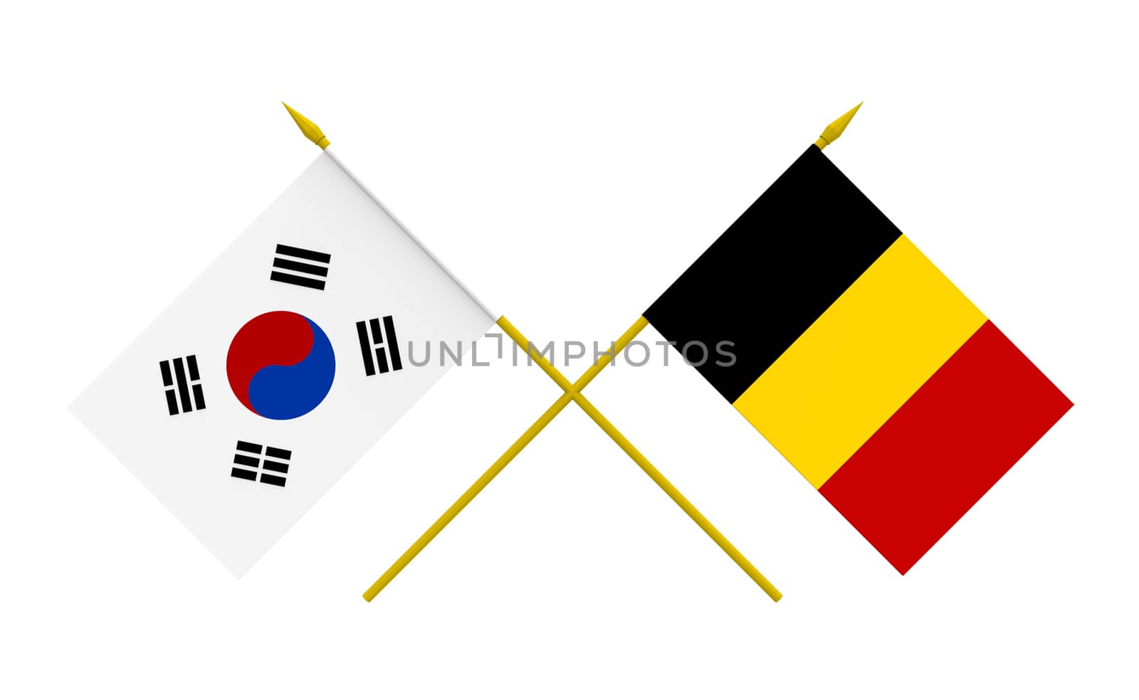 Flags of Belgium and Republic of Korea, 3d render, isolated