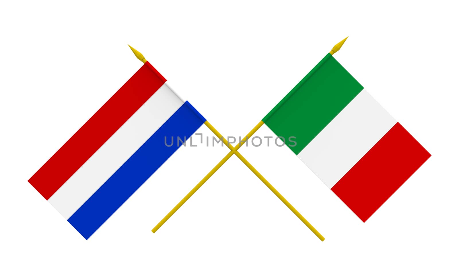 Flags of Netherlands and Italy, 3d render, isolated