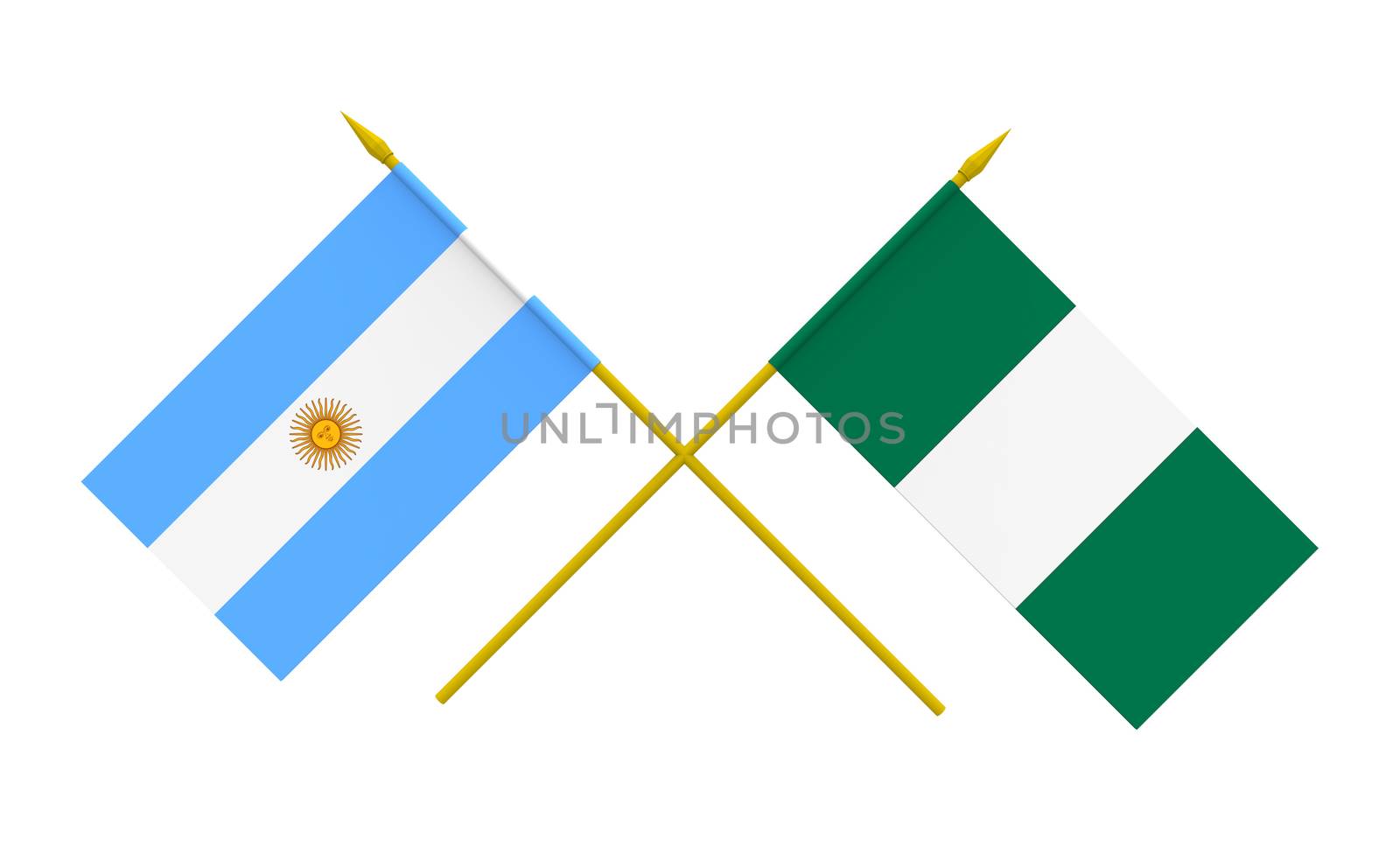 Flags of Nigeria and Argentina, 3d render, isolated