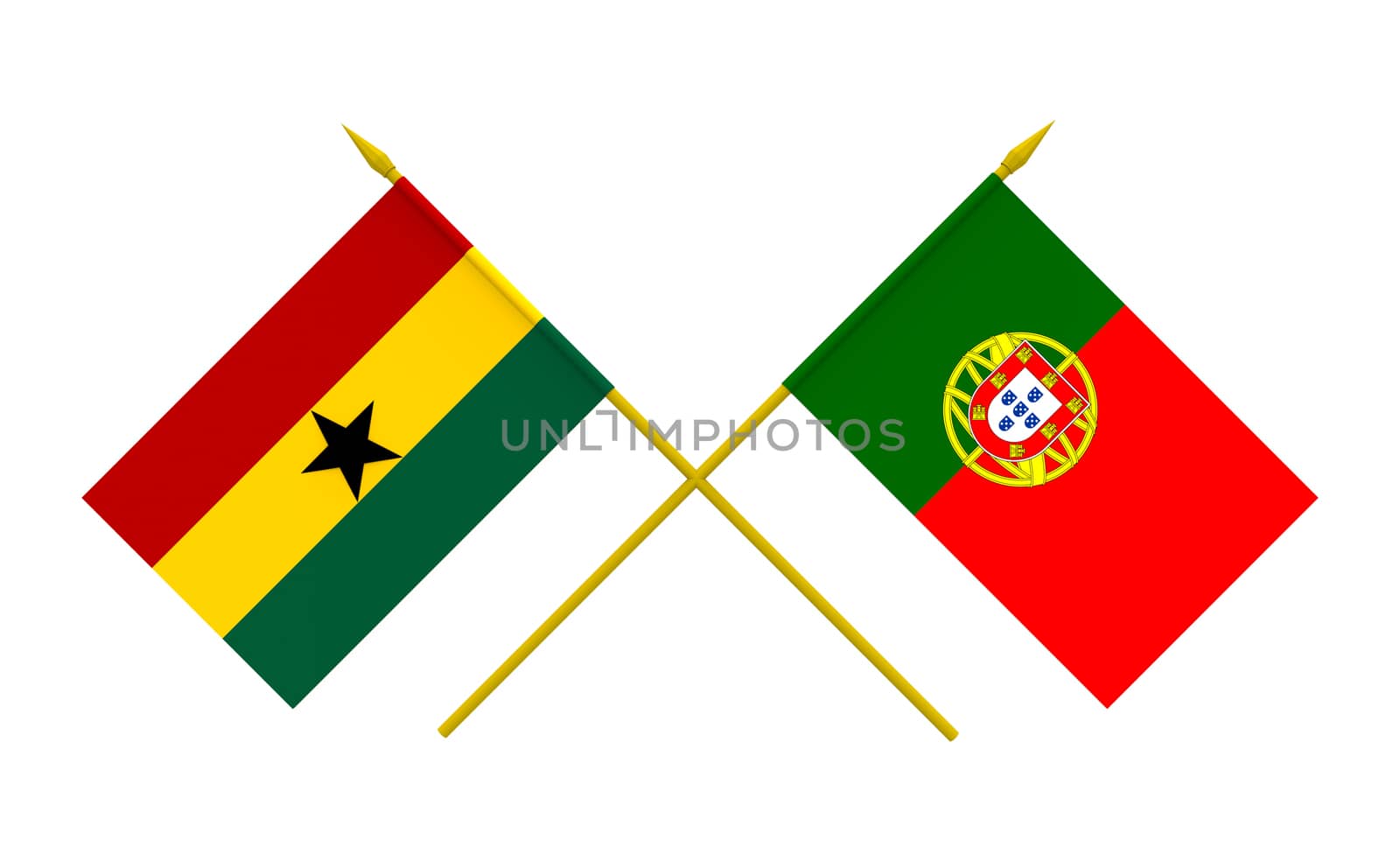 Flags of Portugal and Ghana, 3d render, isolated