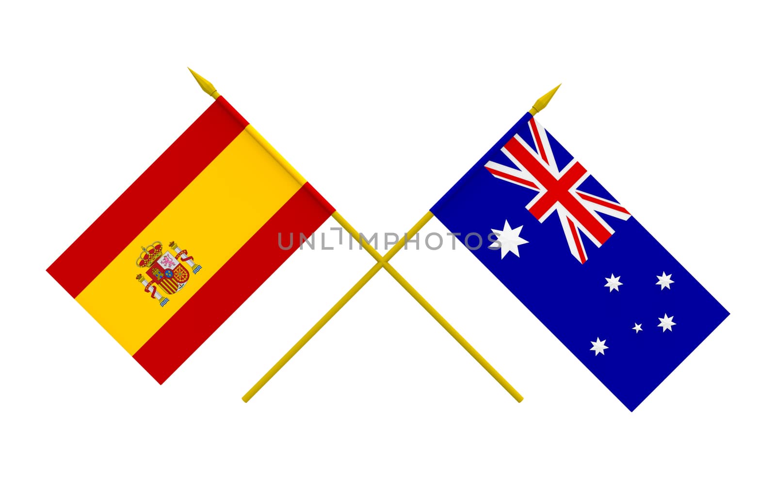 Flags of Spain and Australia, 3d render, isolated
