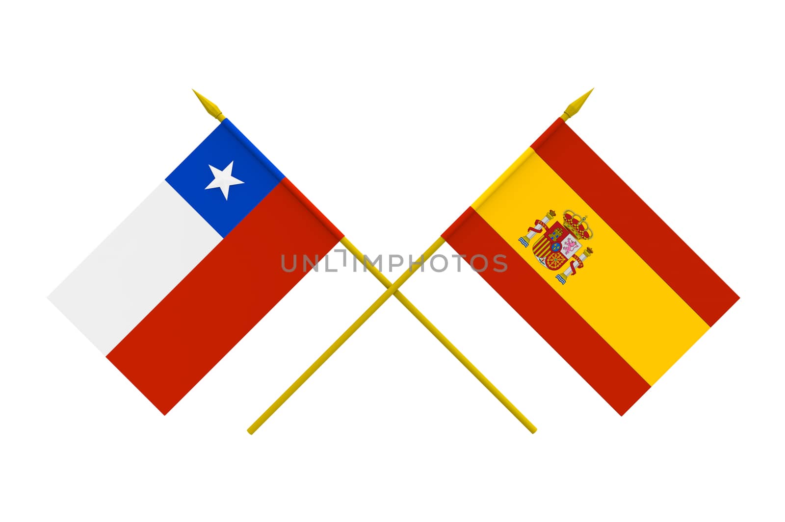 Flags of Spain and Chile, 3d render, isolated