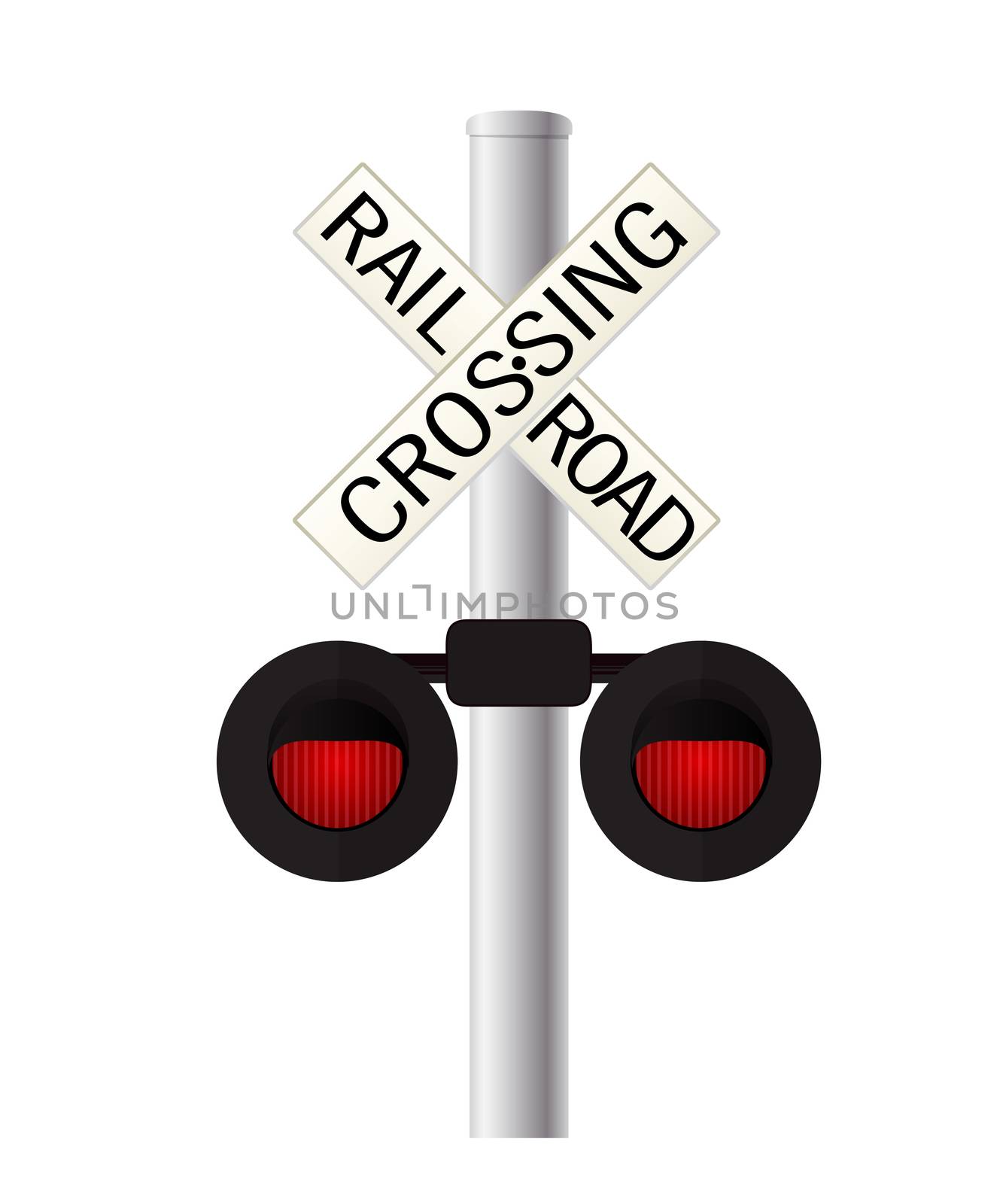 Railroad crossing sign over white background