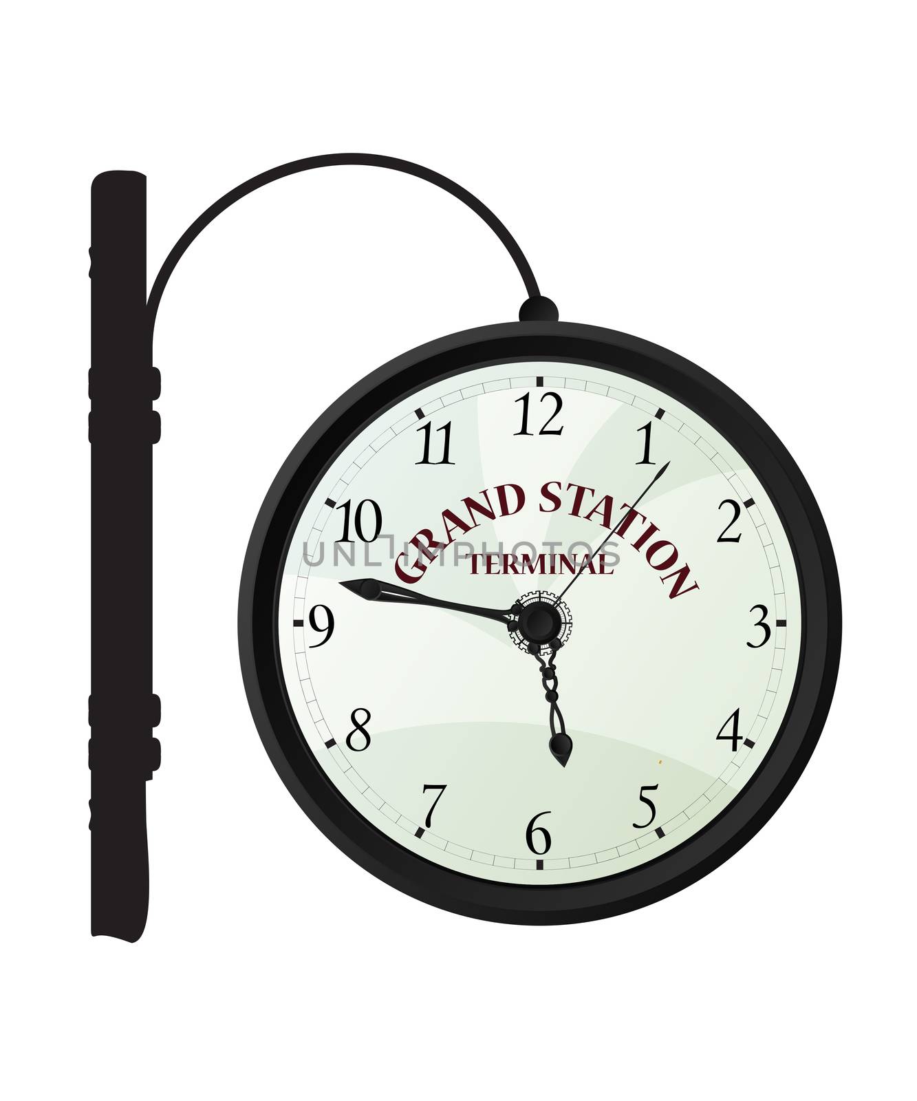 Vintage railway station clock over white background