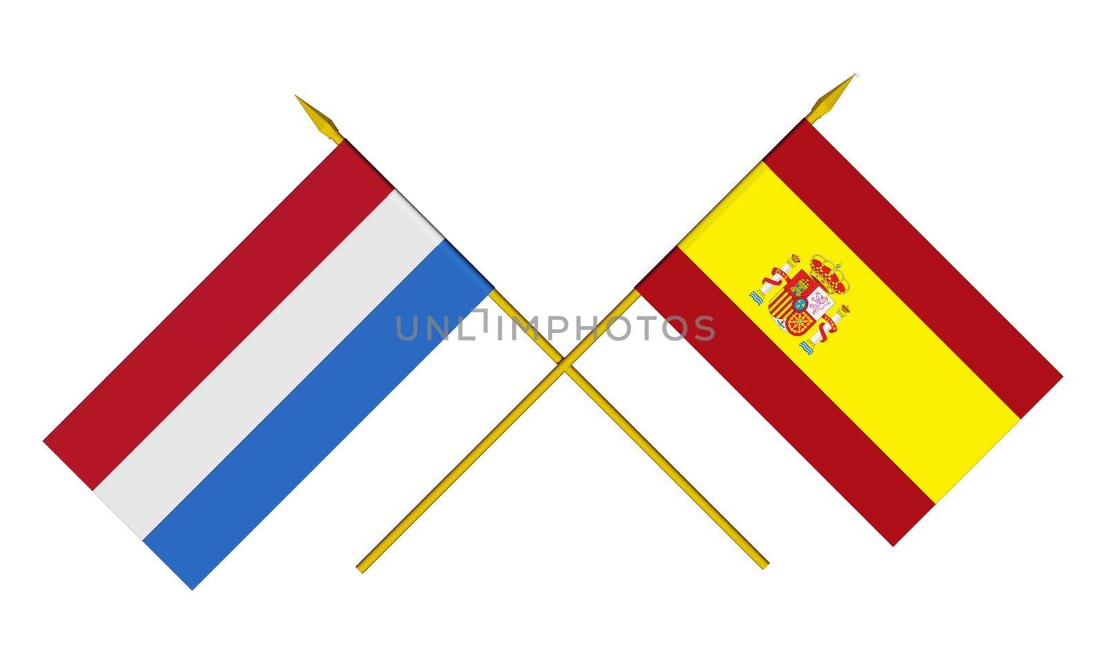 Flags of Spain and Netherlands, 3d render, isolated