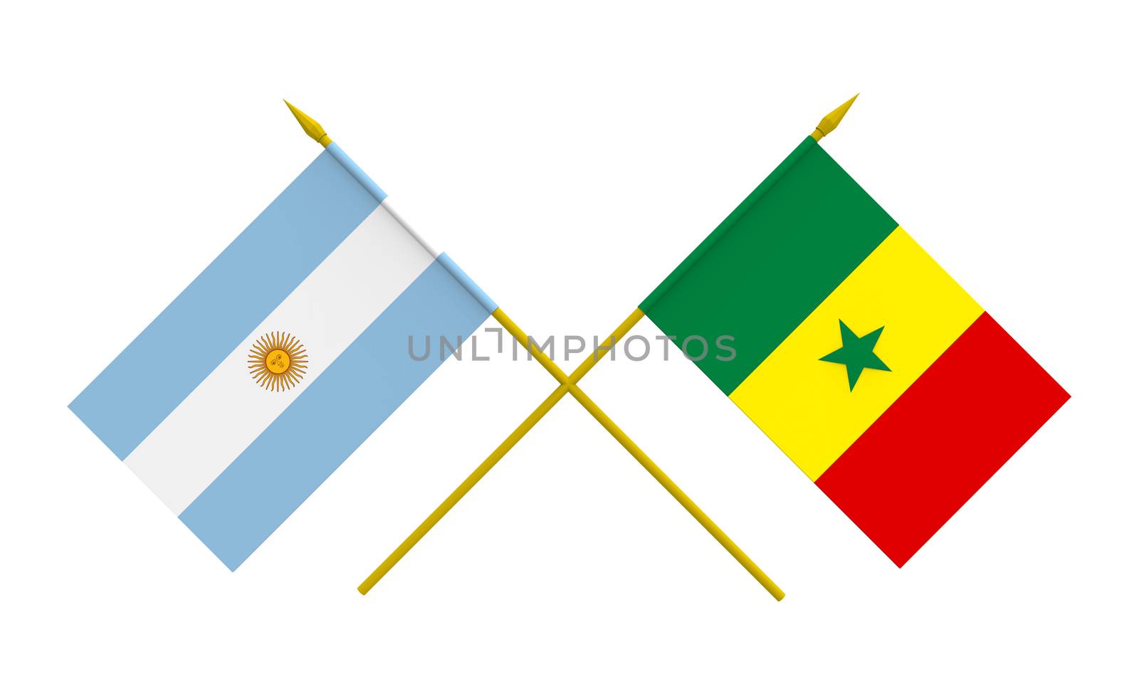 Flags of Argentina and Senegal, 3d render, isolated