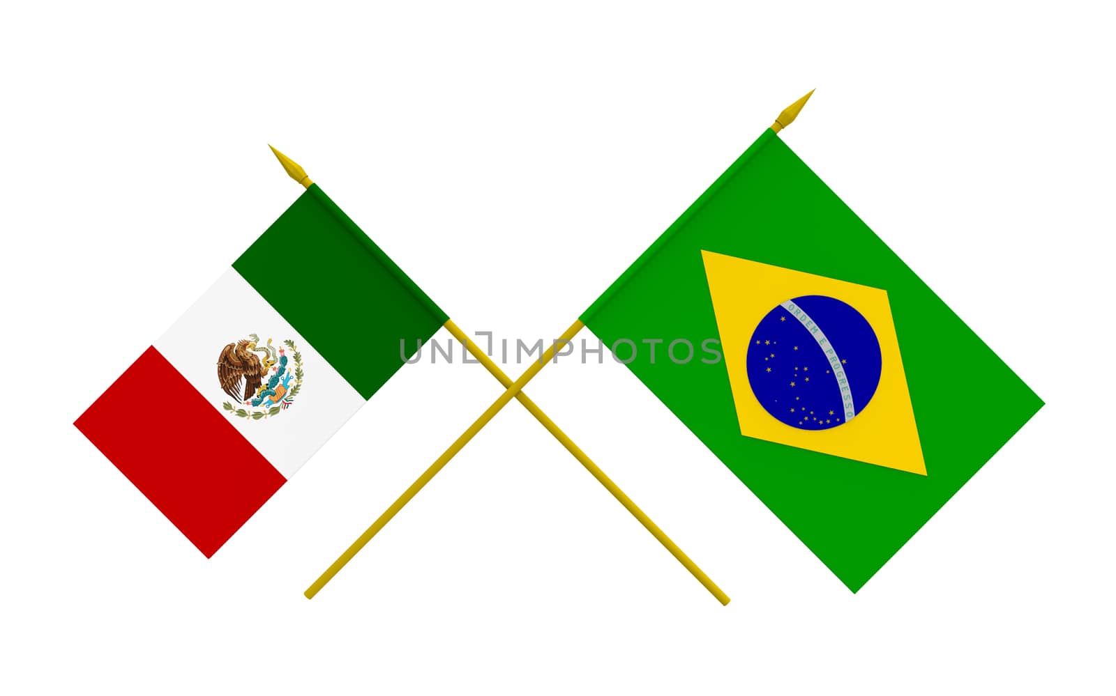 Flags of Brazil and Mexico, 3d render, isolated