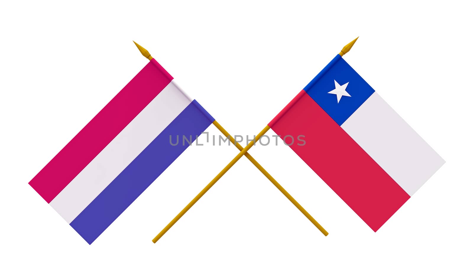 Flags of Chile and Netherlands, 3d render, isolated