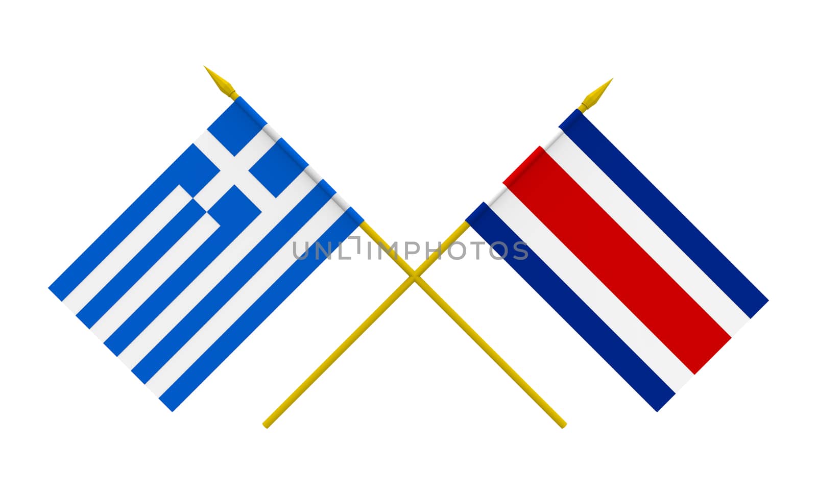 Flags of Costa Rica and Greece, 3d render, isolated