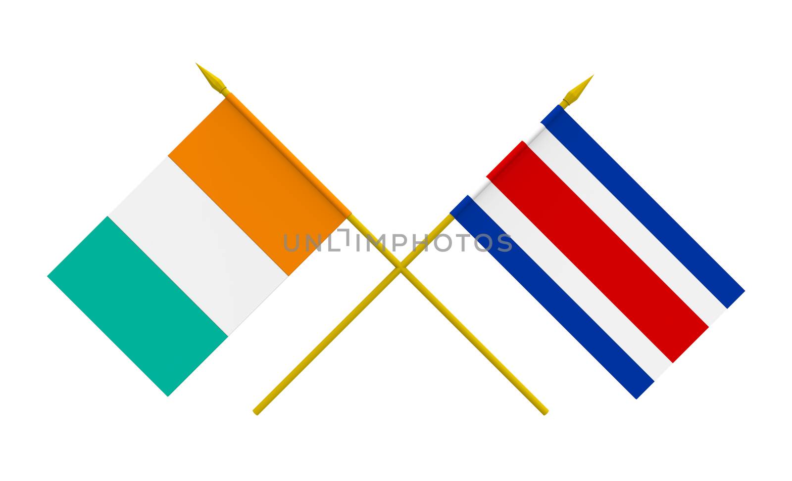 Flags of Costa Rica and Ivory Coast, 3d render, isolated