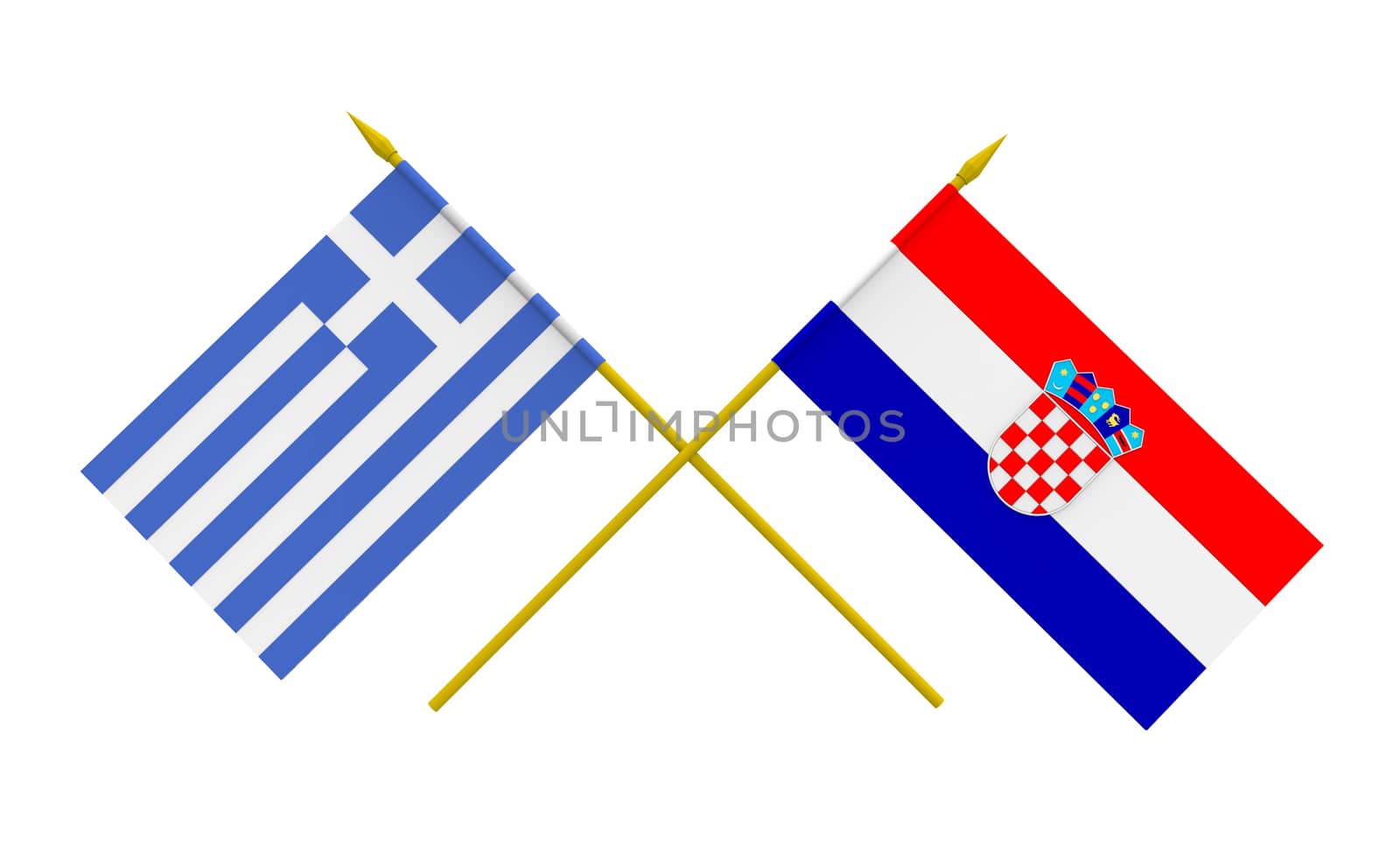 Flags of Croatia and Greece, 3d render, isolated