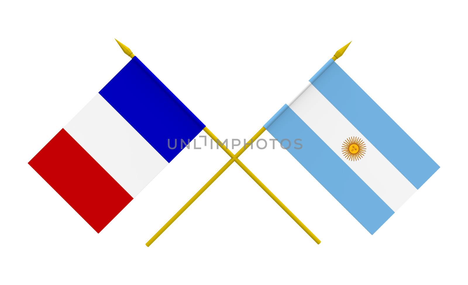 Flags of Argentina and France, 3d render, isolated