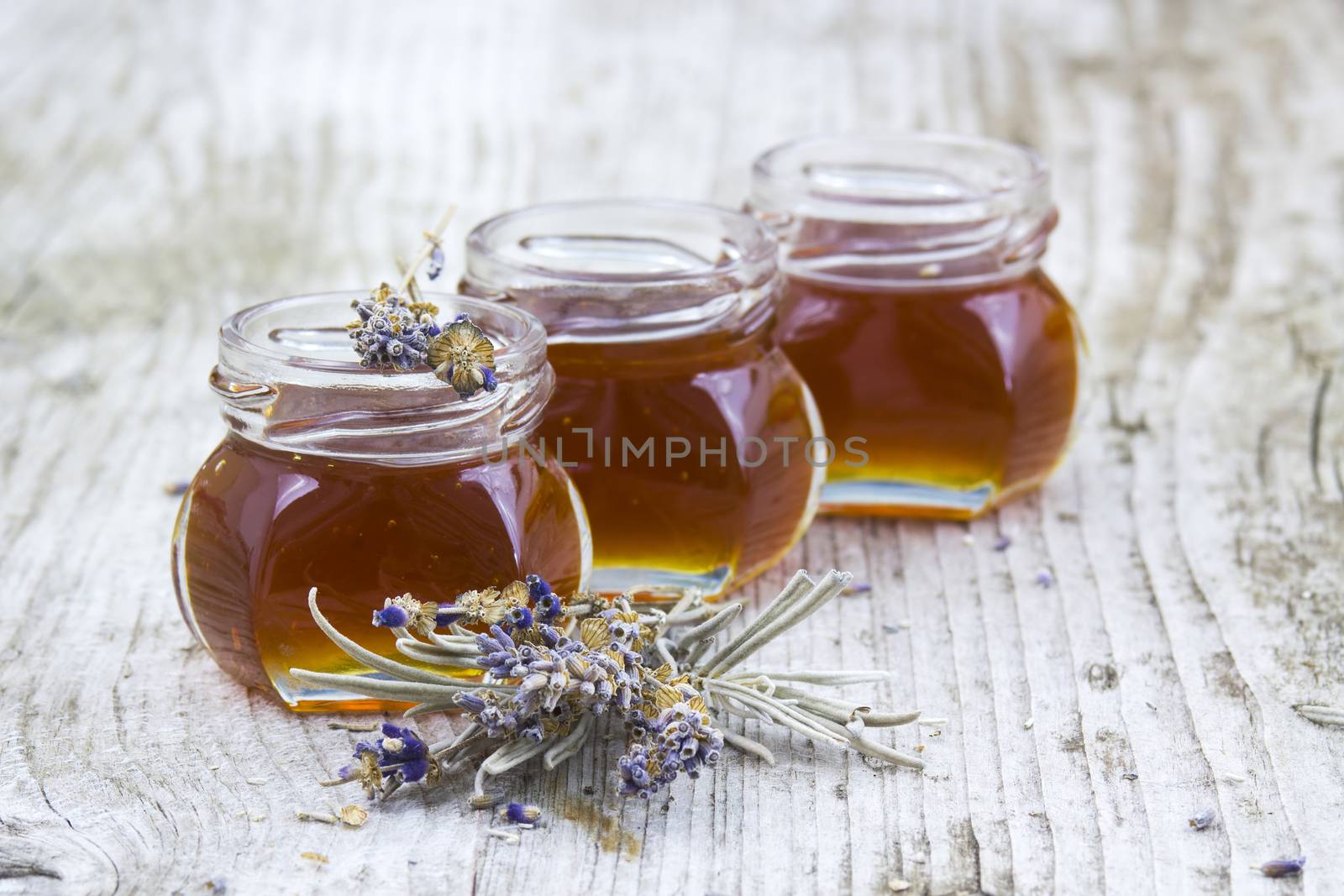 herbal honey with lavender flowers