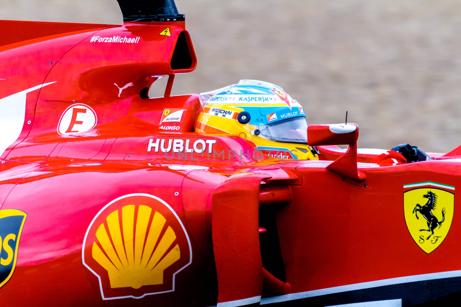 JEREZ DE LA FRONTERA, SPAIN - JAN 31: Fernando Alonso of Scuderia Ferrari F1 races on training session on January 31 , 2014, in Jerez de la Frontera , Spain