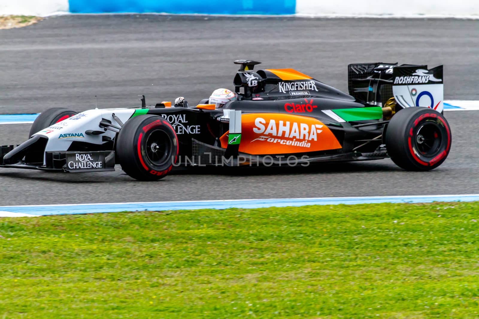 JEREZ DE LA FRONTERA, SPAIN - JAN 31: Daniel Juncadella of Force India F1 races on training session on January 31 , 2014, in Jerez de la Frontera , Spain