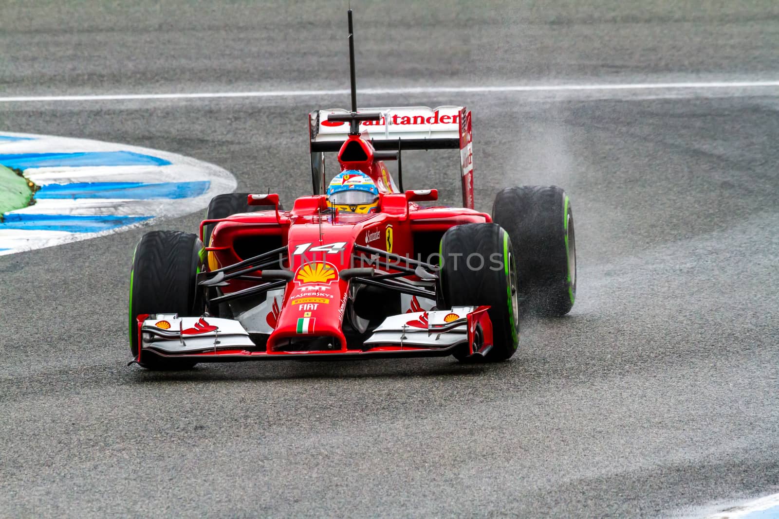 JEREZ DE LA FRONTERA, SPAIN - JAN 31: Fernando Alonso of Scuderia Ferrari F1 races on training session on January 31 , 2014, in Jerez de la Frontera , Spain