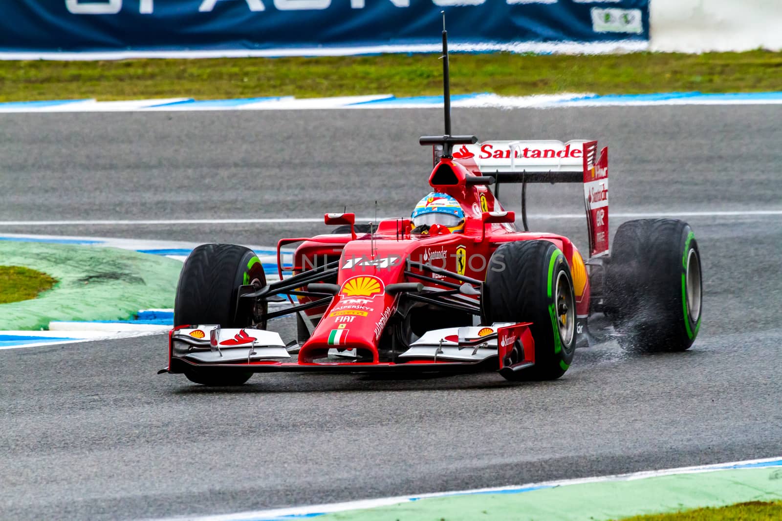 JEREZ DE LA FRONTERA, SPAIN - JAN 31: Fernando Alonso of Scuderia Ferrari F1 races on training session on January 31 , 2014, in Jerez de la Frontera , Spain