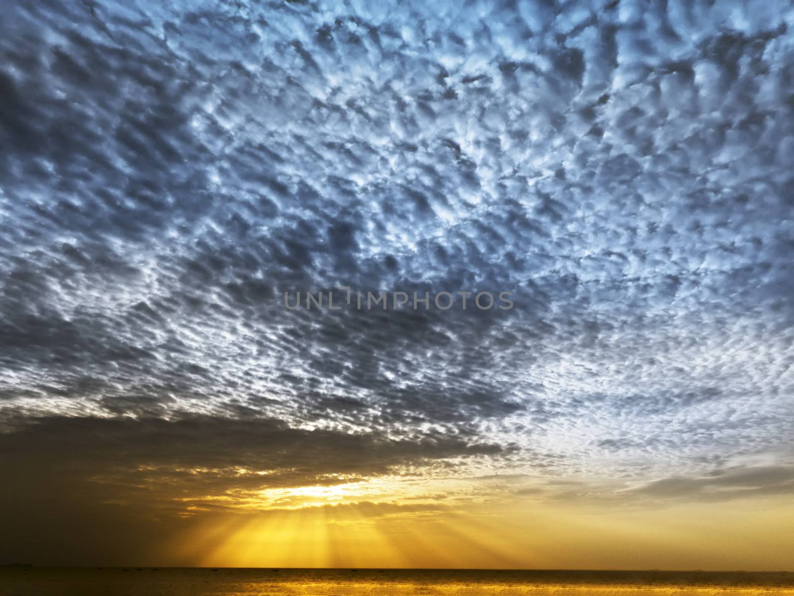 Blue Yellow Sunset. North of Pattaya City, Thailand.