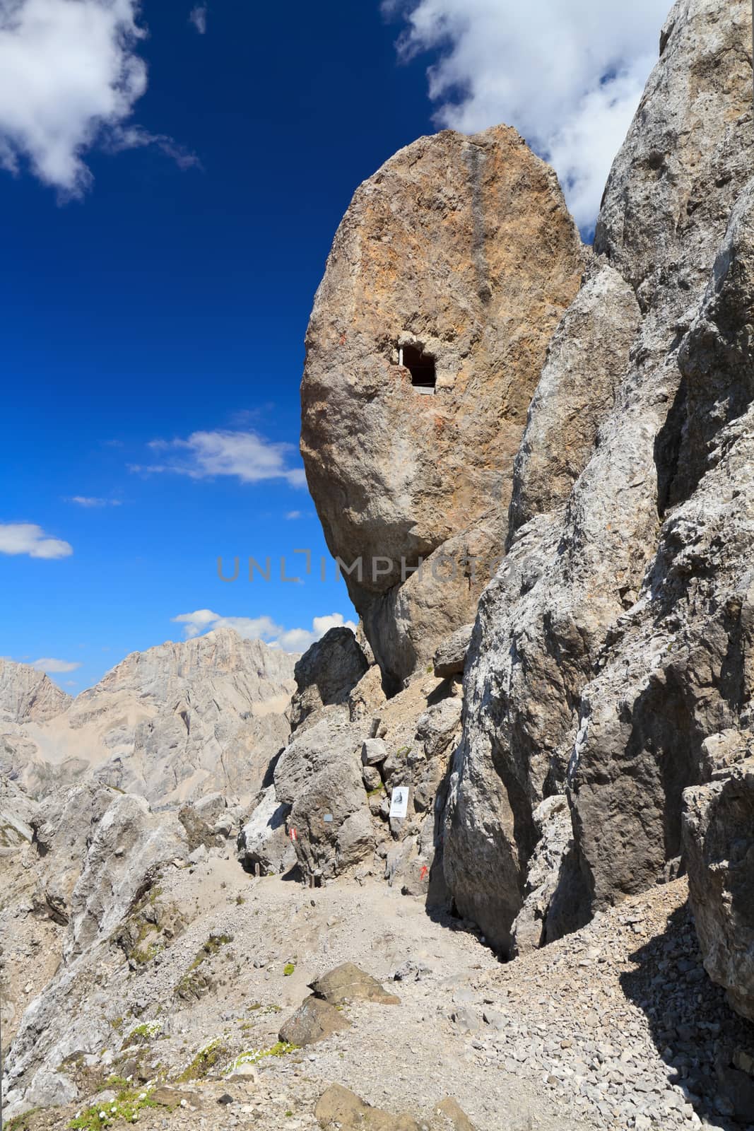 Costabella rock with war building inside, Trentino, Italy