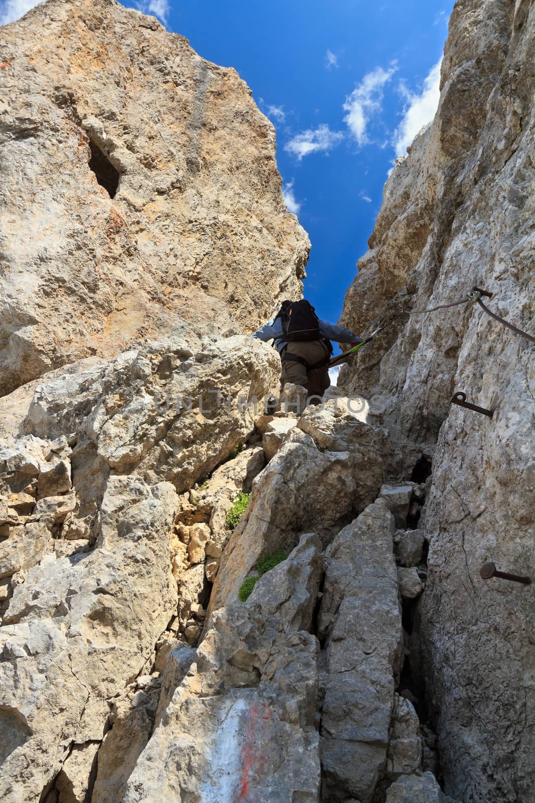 climbing on Bepi Zac via ferrata, Trentino, Italy