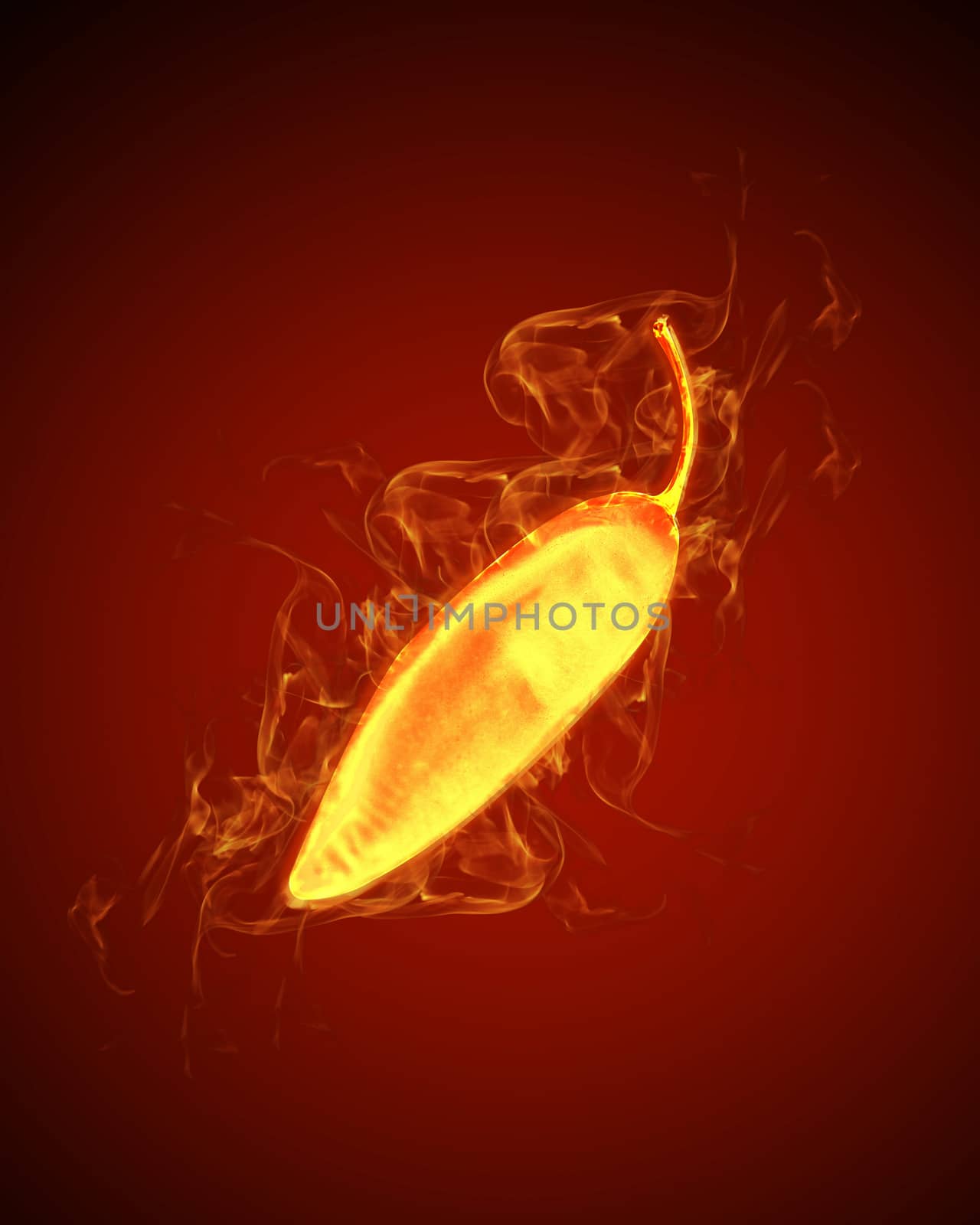 red hot chili pepper by fire on a red background, Conceptual Photo.