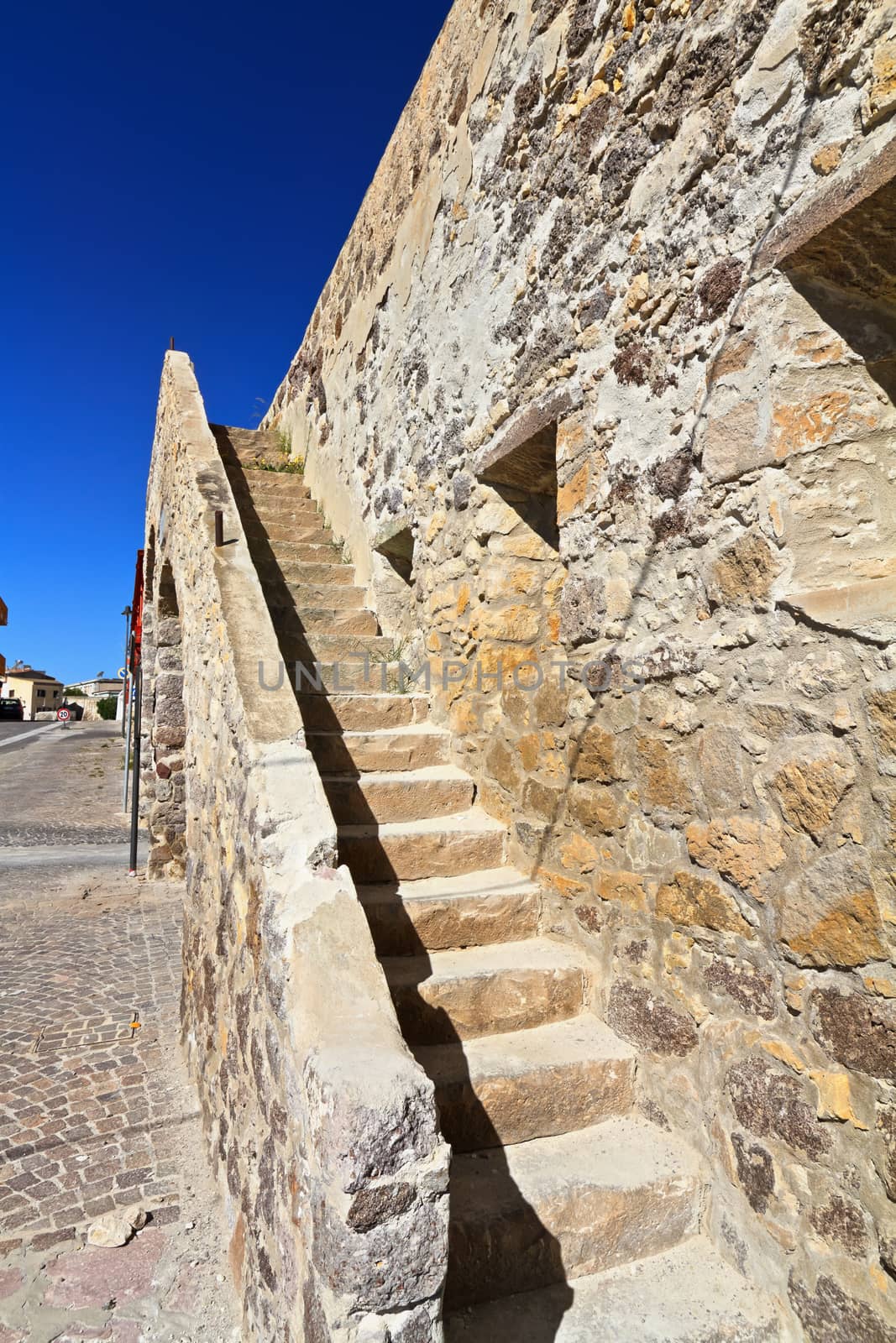 Ancient walls in Carloforte, small town in San Pietro island, Sardinia, Italy