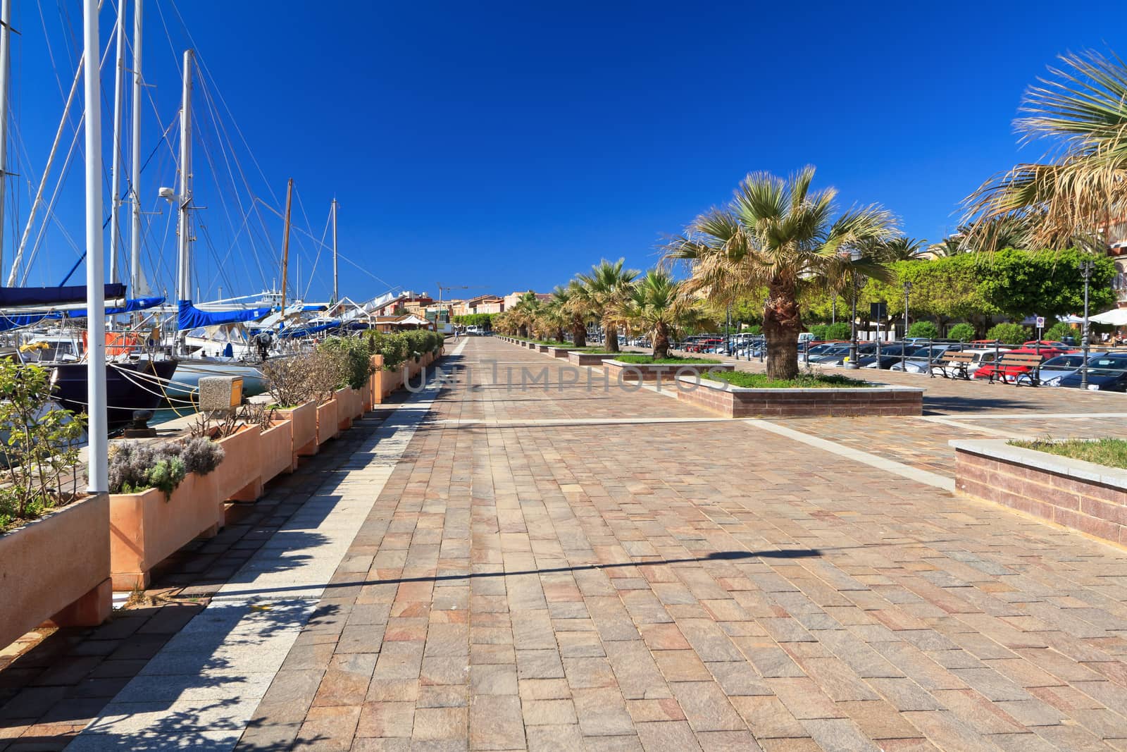 marina and promenade in Carloforte, San Pietro Island, Sardinia, Italy