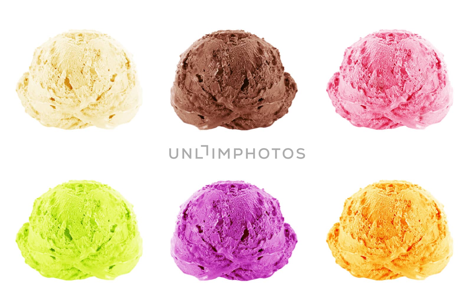 Ice cream scoops on white background with clipping path.