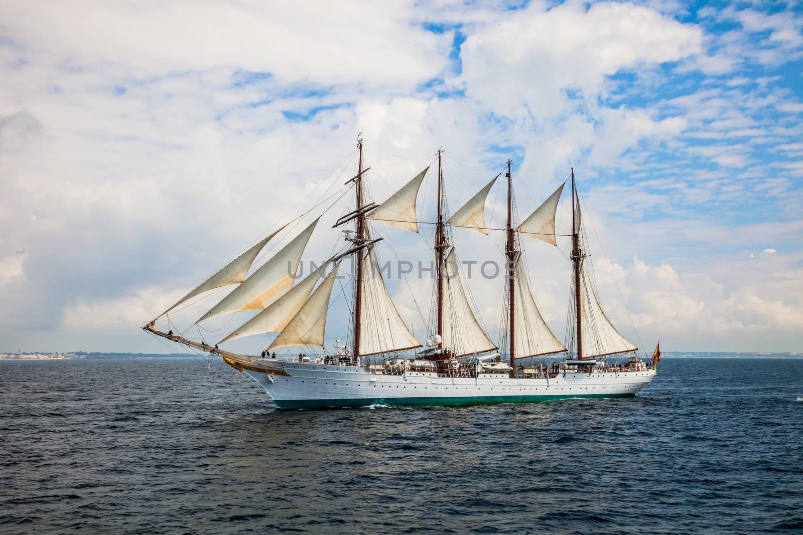 CADIZ, SPAIN - APR 01: Spanish Navy Training Ship, Juan Sebastian de Elcano setting sail on the 83rd cruise of instruction with 69 midshipmen on April 01 , 2012, in Cadiz , Spain