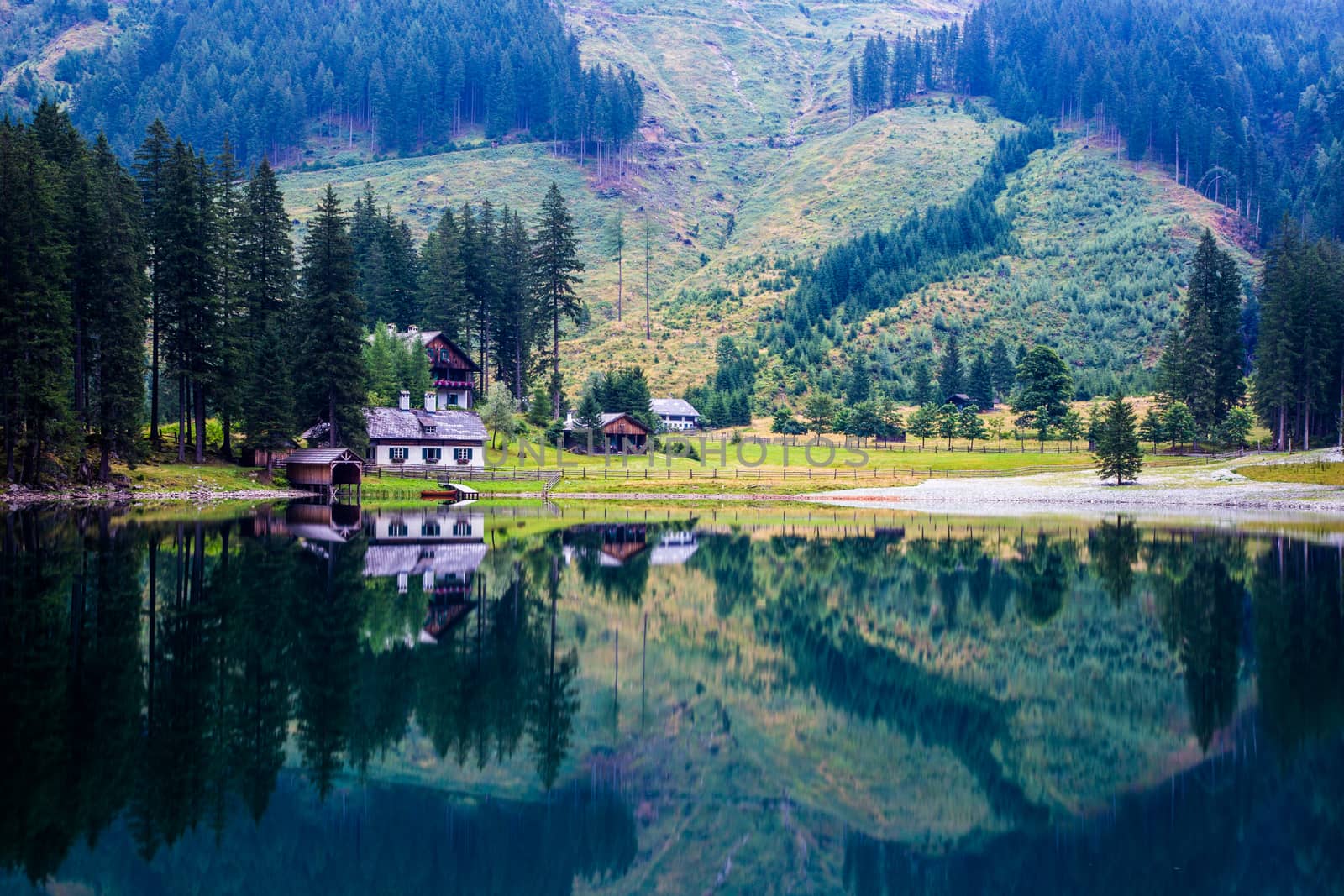 Mountain and lake in high Alps Austria