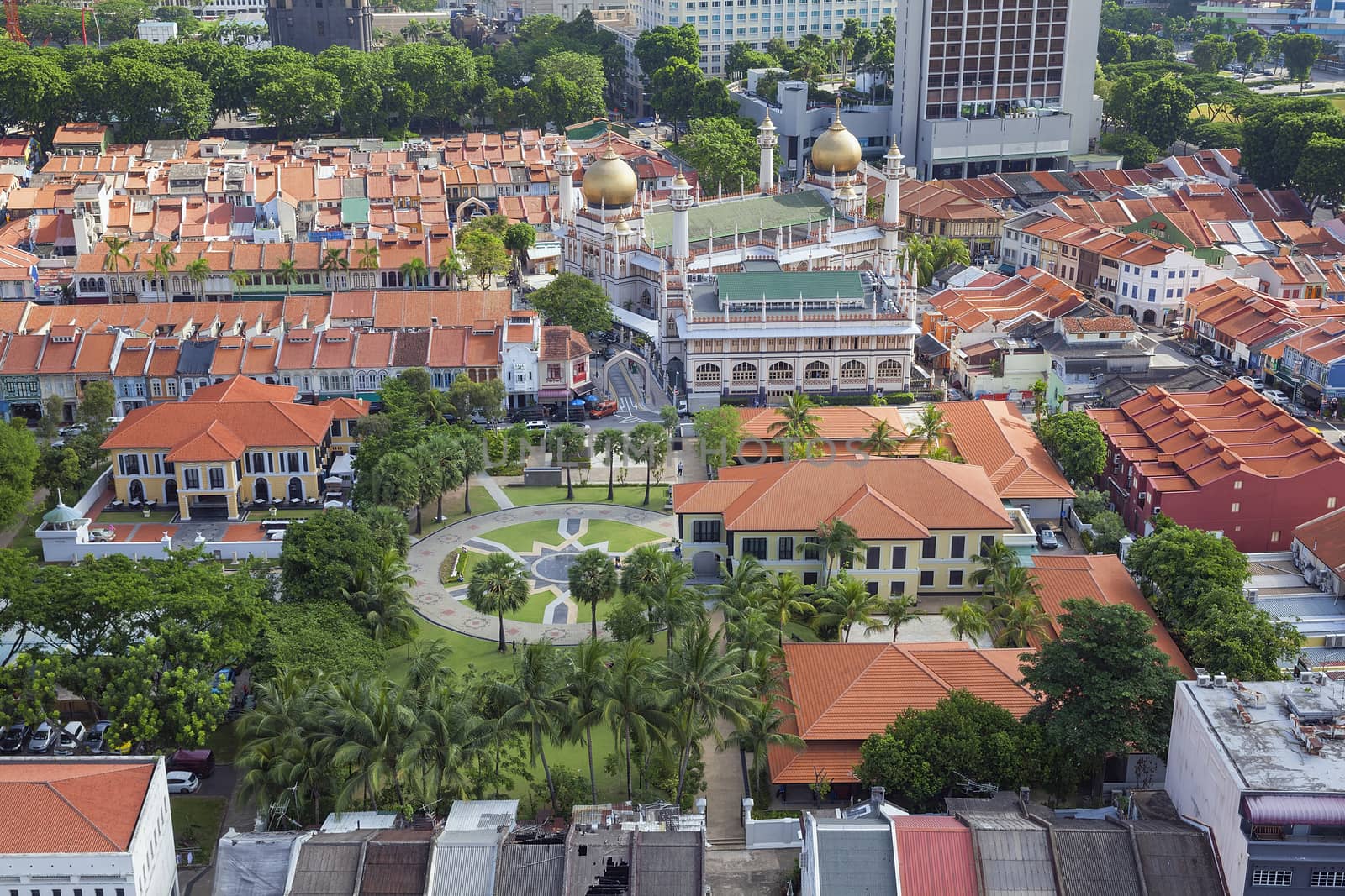 Kampong Glam with Malay Heritage Center and Sultan Mosque Aerial View