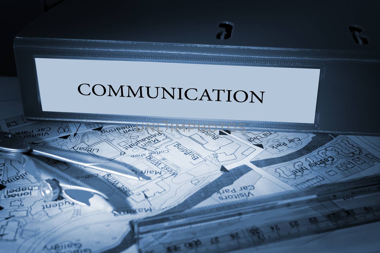 Communication on blue business binder  by Wavebreakmedia