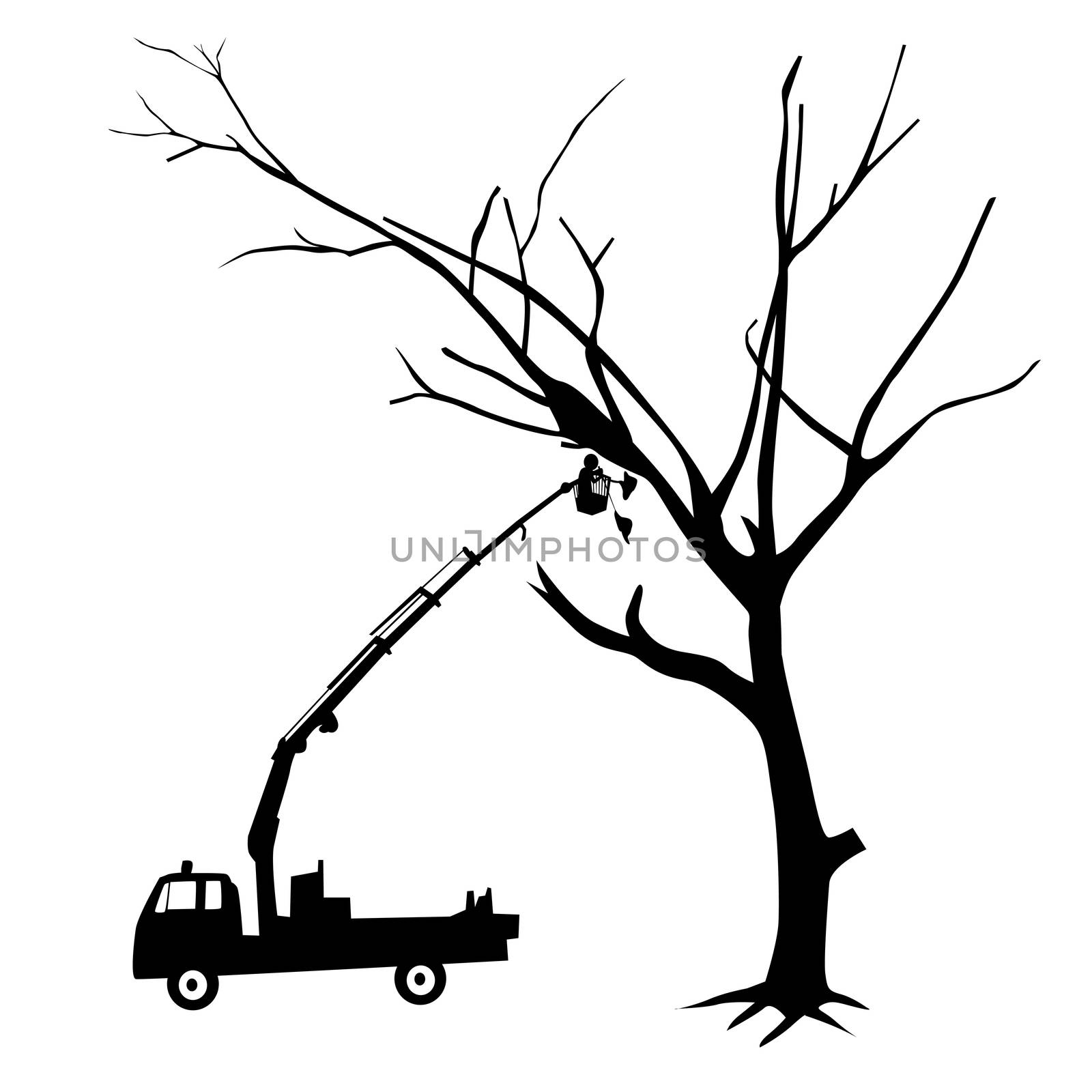 Silhouettes of vector illustration cutting tree isolated on a white background