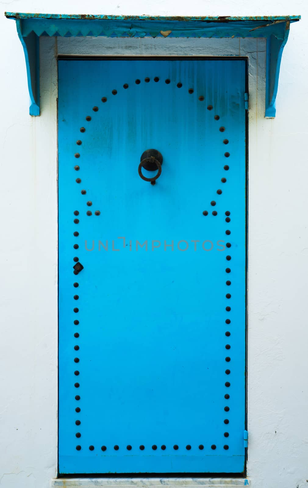 Blue door with pattern from Sidi Bou Said in Tunisia. Large resolution