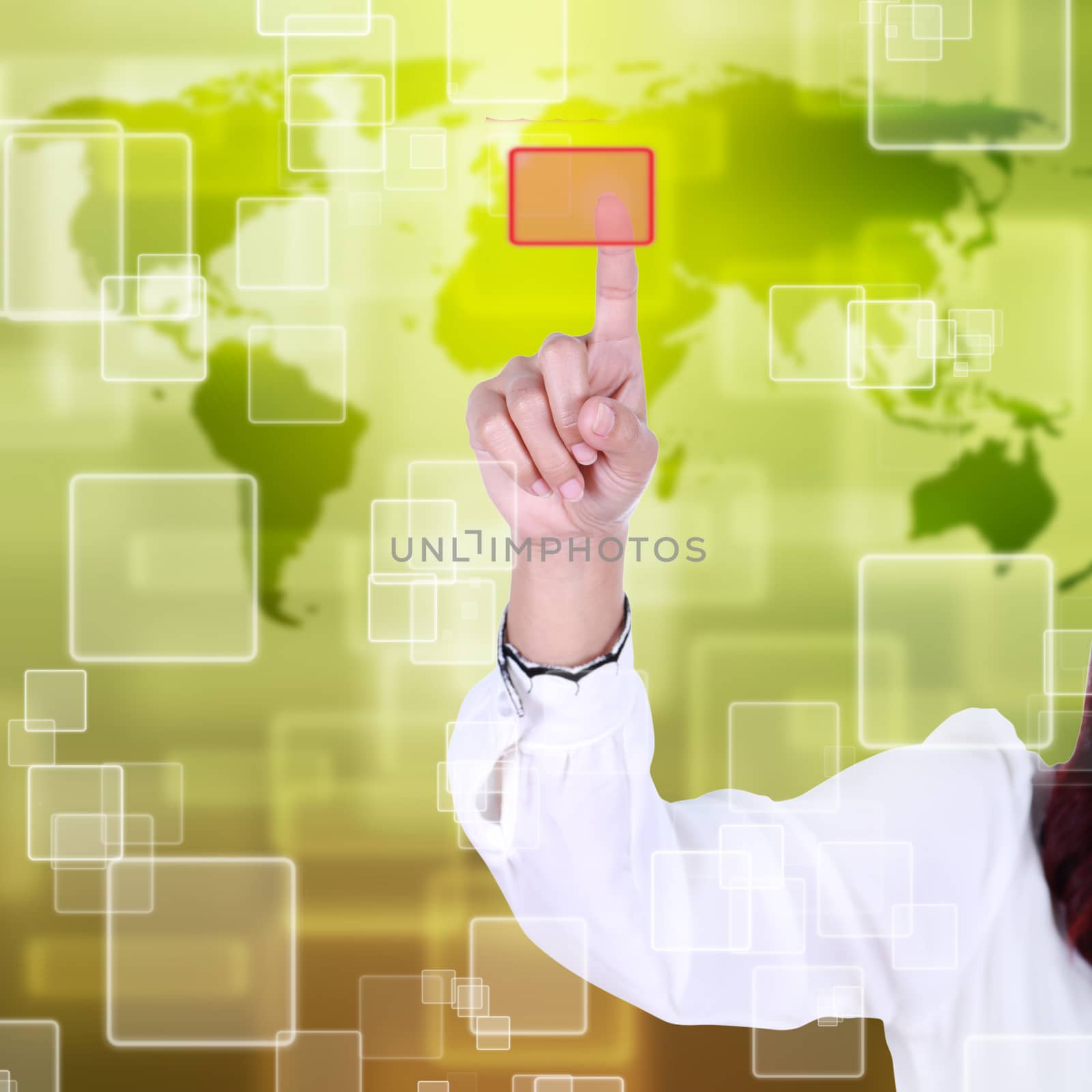 woman hand pushing button on a touch screen interface