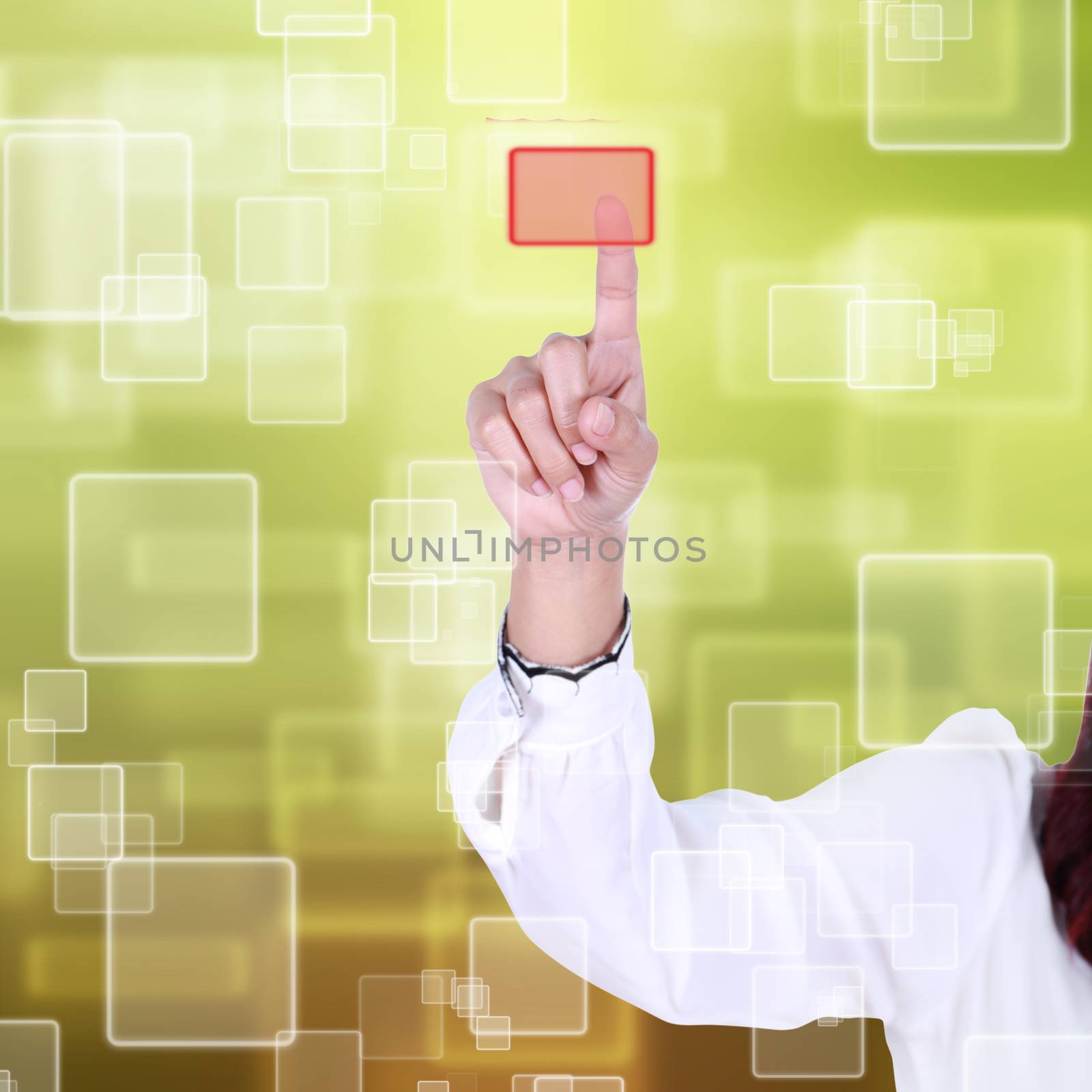 woman hand pushing button on a touch screen interface