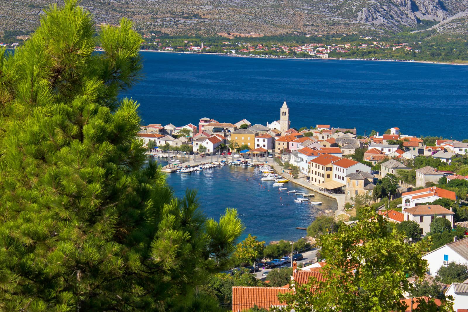 Colorful adriatic town of Vinjerac aerial view, Dalmatia, Croatia