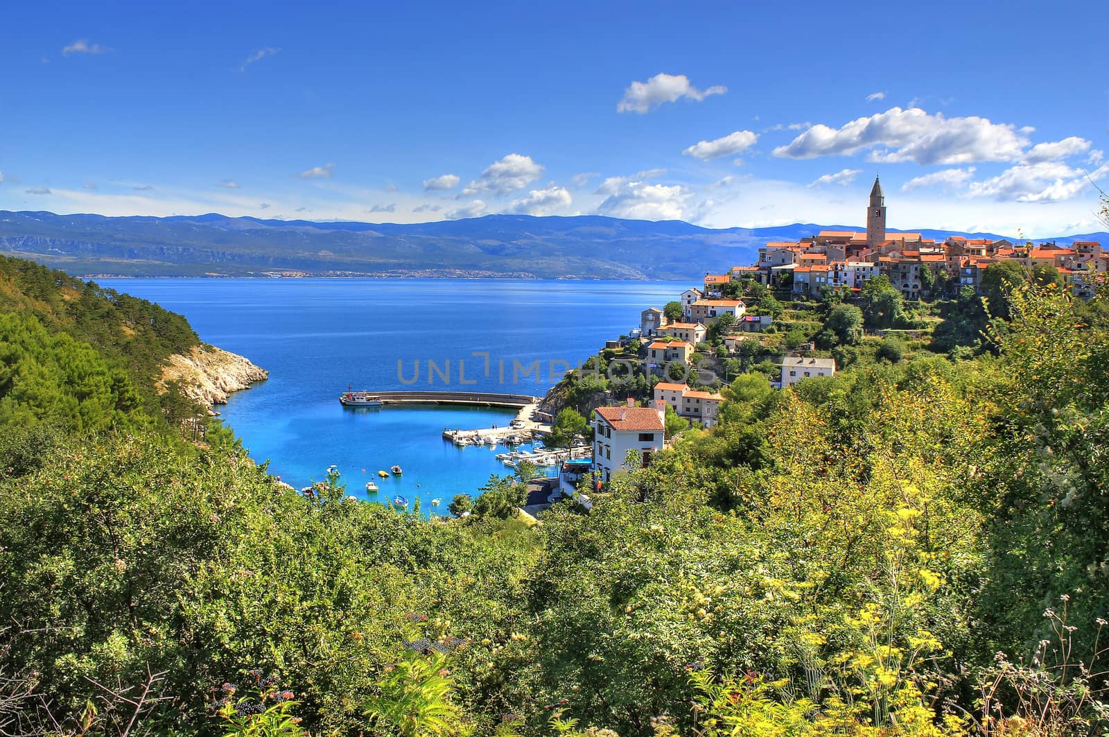 Mediterranean town of Vrbnik, Island of Krk, Croatia - town in northern Adriatic sea located on the high rock, known by the quality wine - vrbnicka zlahtina