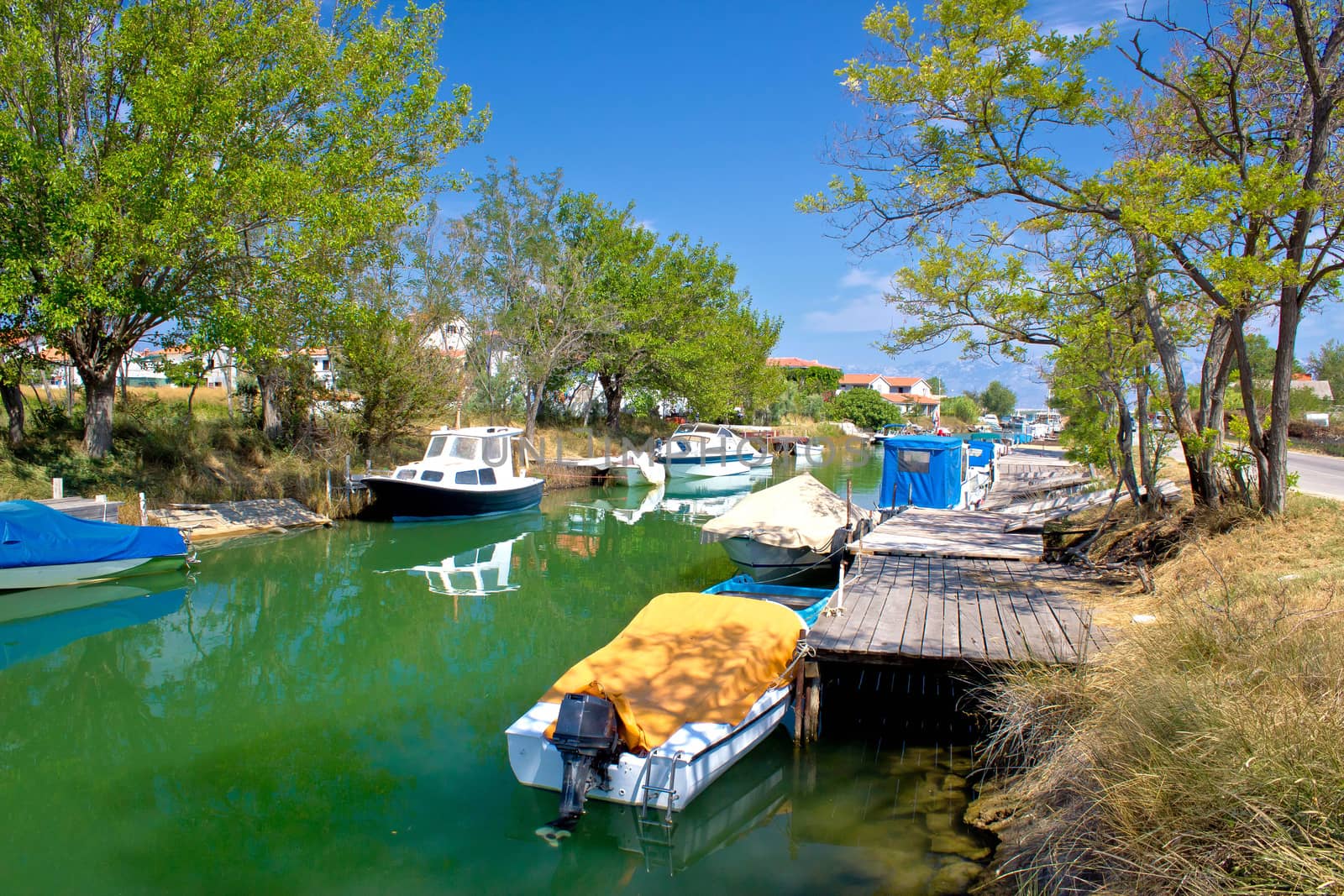 Green river boats in Croatia , Nin