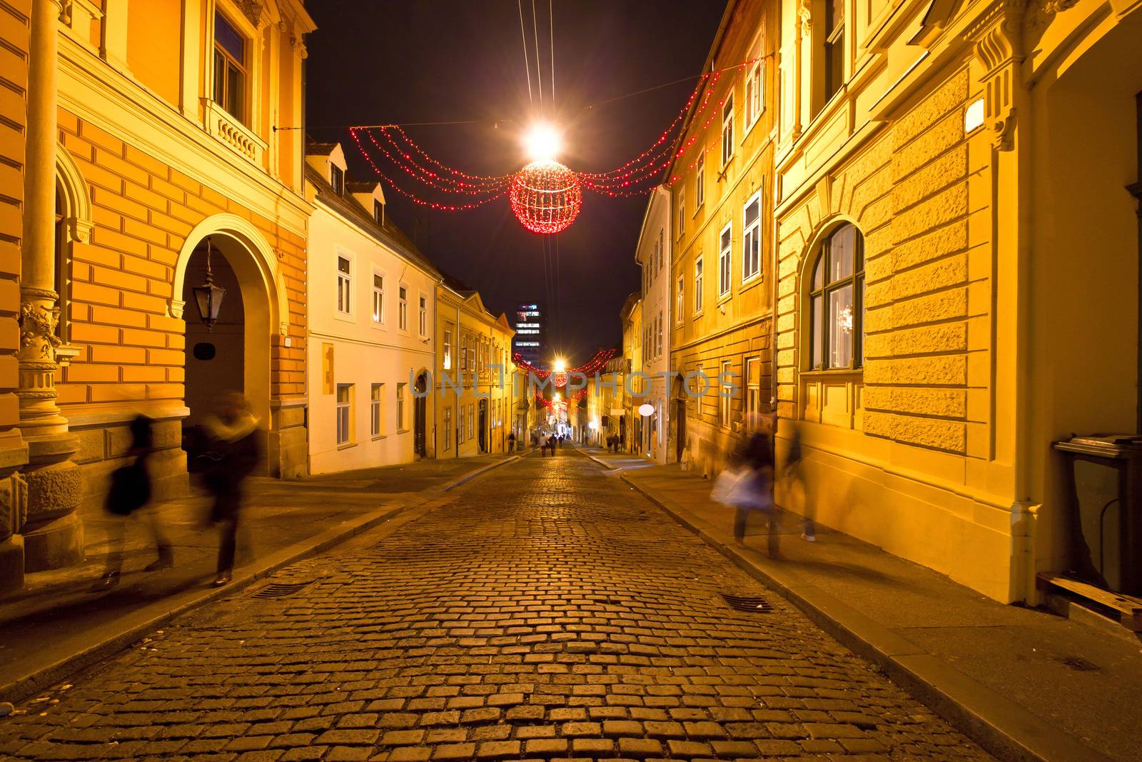 Old streets of Zagreb night view, capital of Croatia