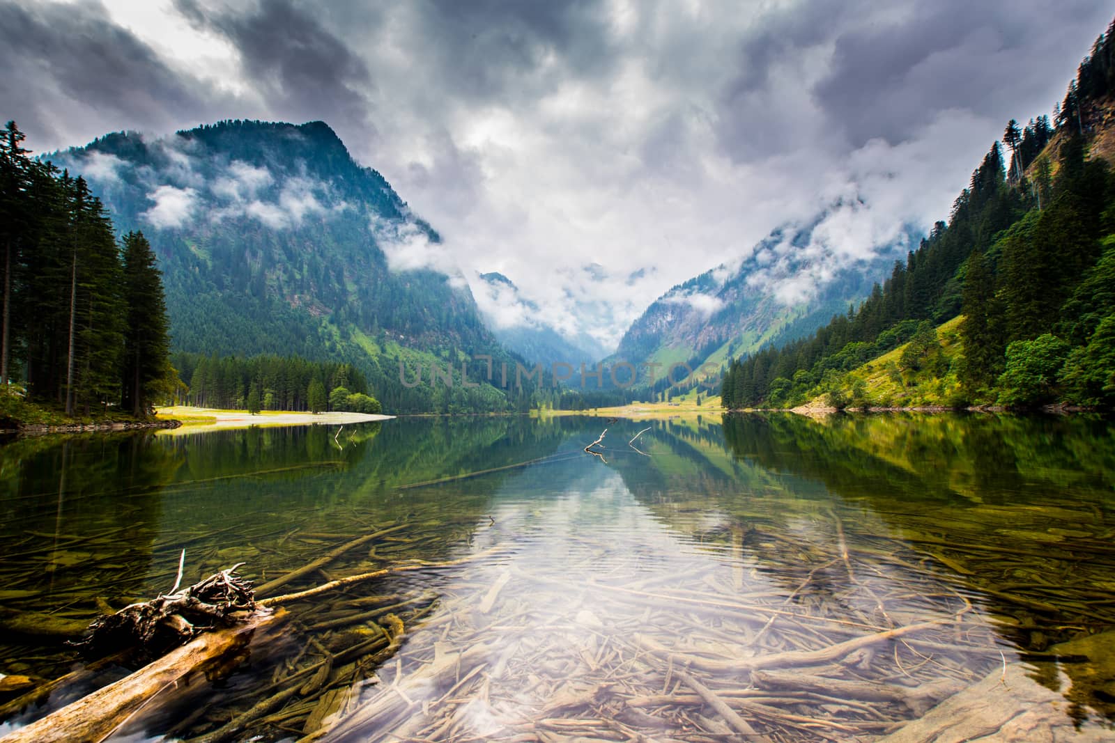 Mountain and lake in high Alps Austria