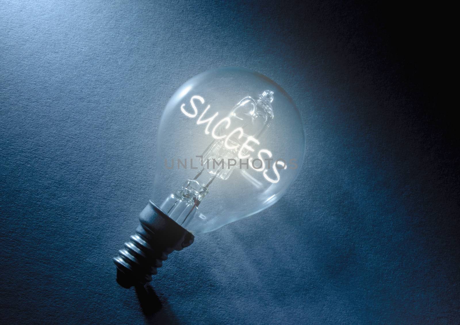 Illuminated text heading success inside an electric light bulb 