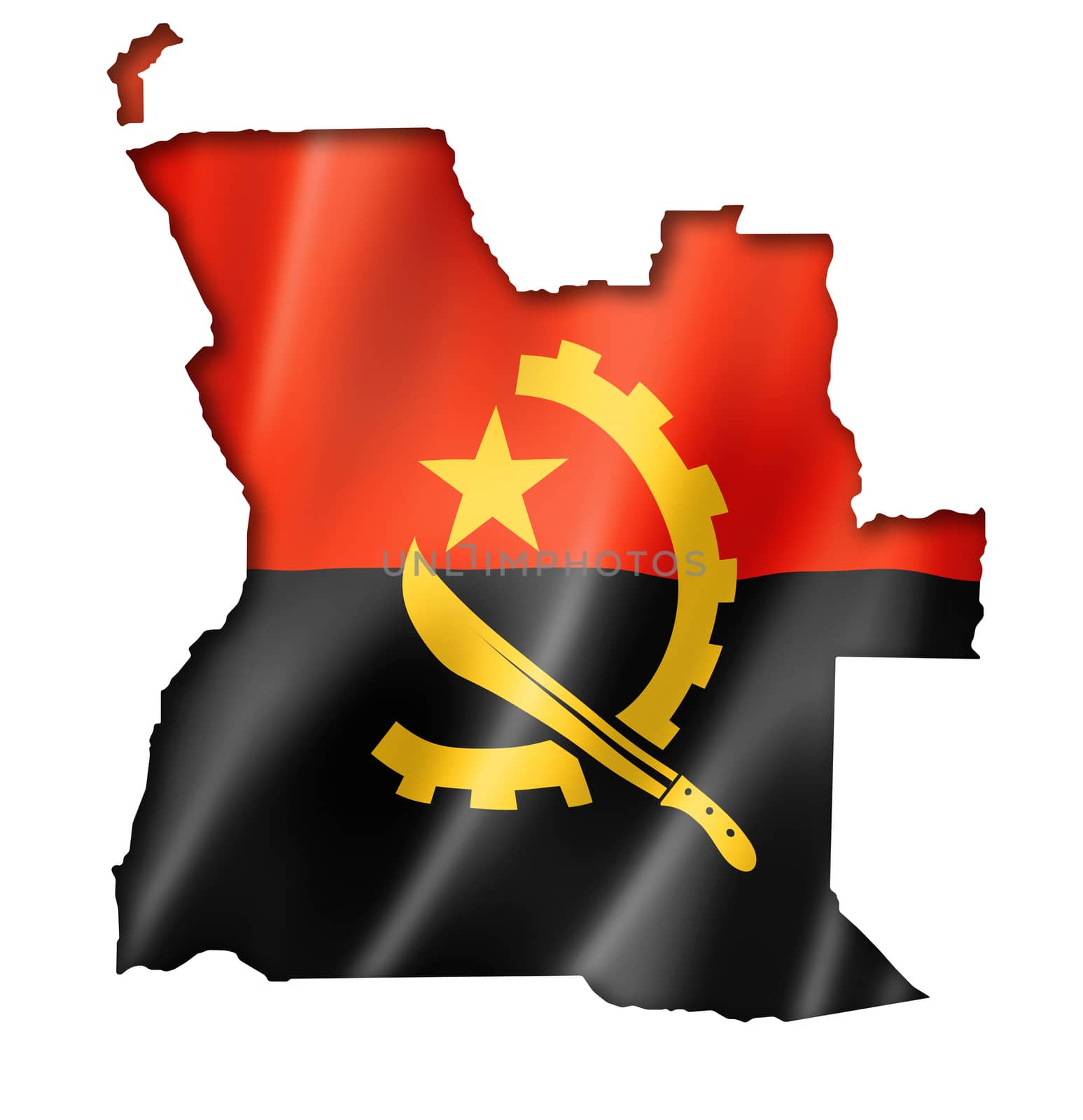 Angola flag map, three dimensional render, isolated on white