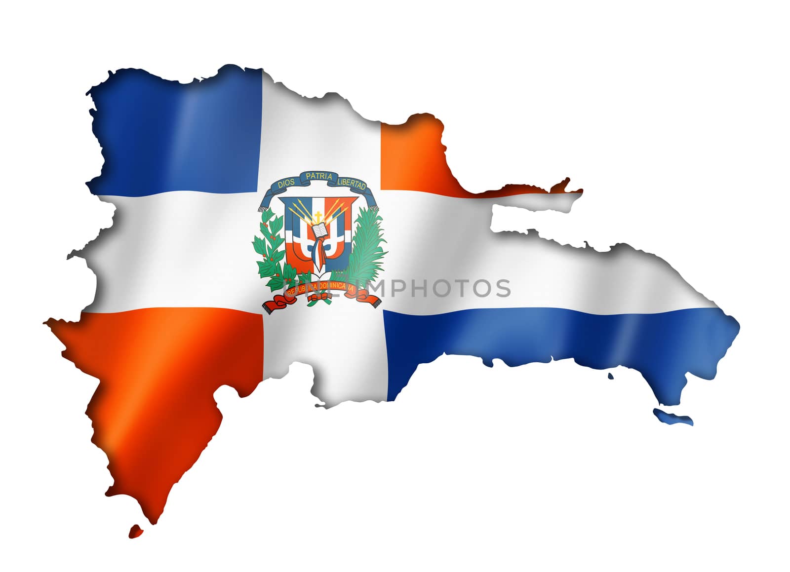 Dominican Republic flag map, three dimensional render, isolated on white