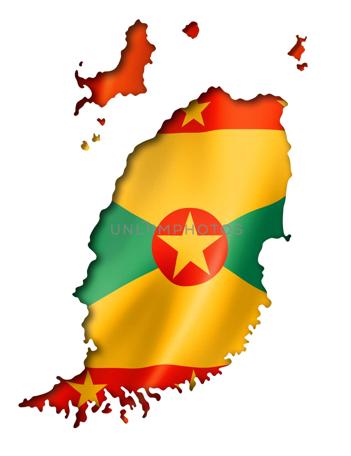 Grenada flag map, three dimensional render, isolated on white