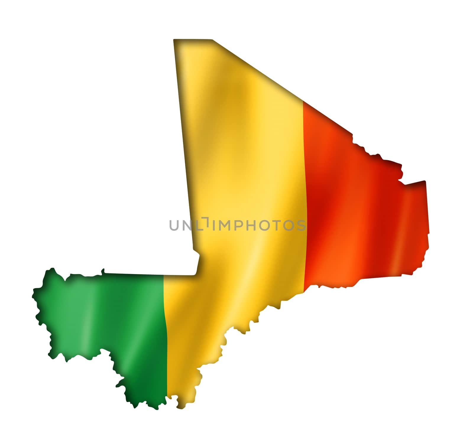 Mali flag map, three dimensional render, isolated on white