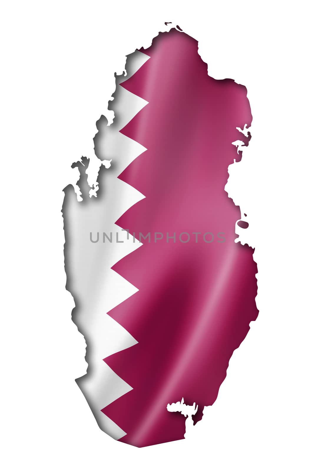 Qatar flag map, three dimensional render, isolated on white